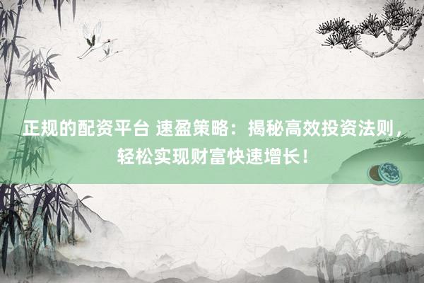 正规的配资平台 速盈策略：揭秘高效投资法则，轻松实现财富快速增长！