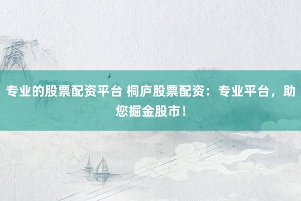 专业的股票配资平台 桐庐股票配资：专业平台，助您掘金股市！