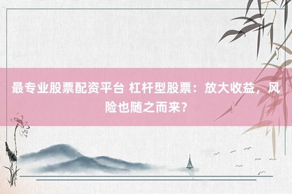 最专业股票配资平台 杠杆型股票：放大收益，风险也随之而来？
