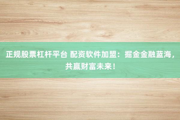 正规股票杠杆平台 配资软件加盟：掘金金融蓝海，共赢财富未来！