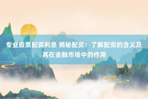 专业股票配资利息 揭秘配资：了解配资的含义及其在金融市场中的作用