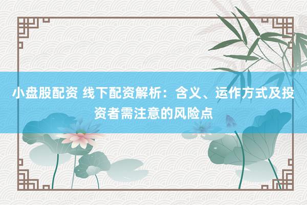 小盘股配资 线下配资解析：含义、运作方式及投资者需注意的风险点