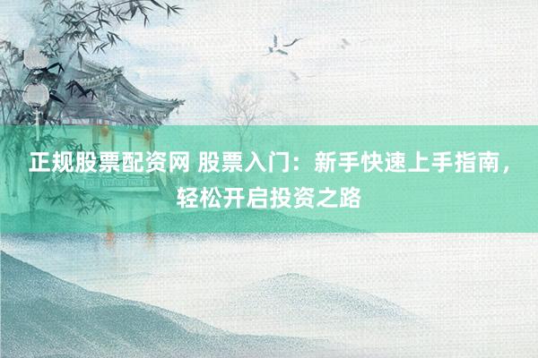 正规股票配资网 股票入门：新手快速上手指南，轻松开启投资之路