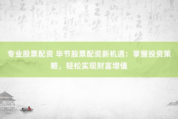 专业股票配资 毕节股票配资新机遇：掌握投资策略，轻松实现财富增值
