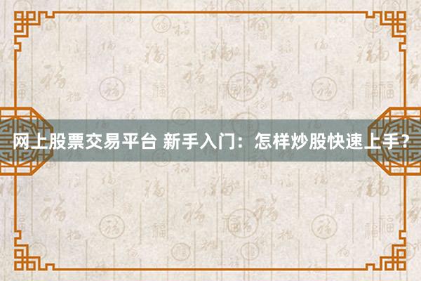 网上股票交易平台 新手入门：怎样炒股快速上手？